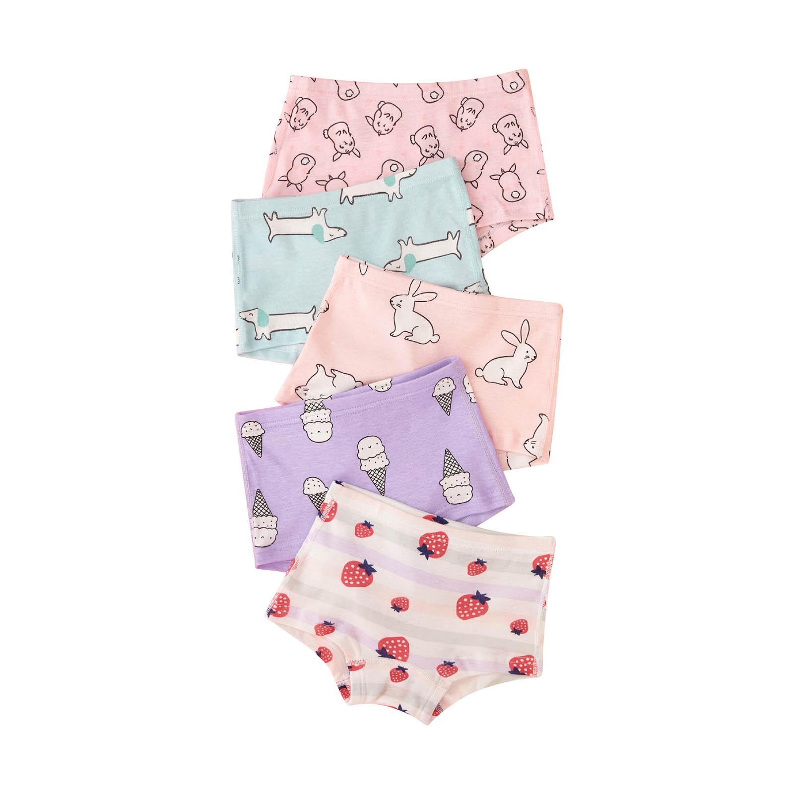 Coerni 5 Pack Girls Organic Cotton Underwear Kids Toddler Cartoon Pattern Comfort Briefs Breathable Panties Briefs